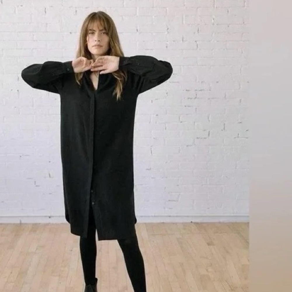 Tradlands | The Chelsea Shirt Dress Black Longsleeve Tencil Linen Blend XS